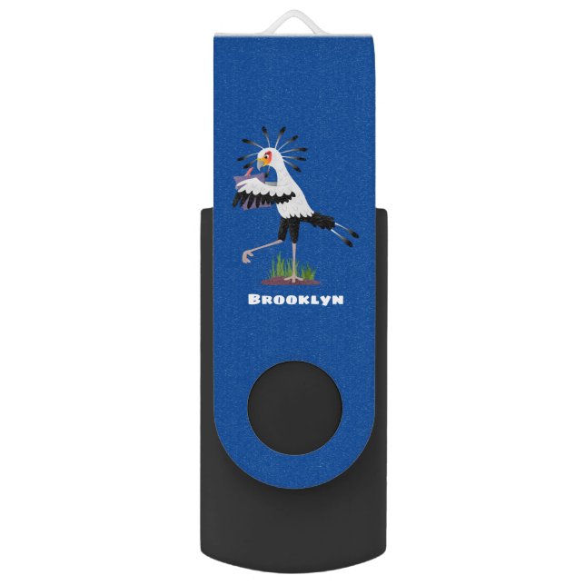 Cute secretary bird writing notes cartoon  flash drive (Front Vertical)