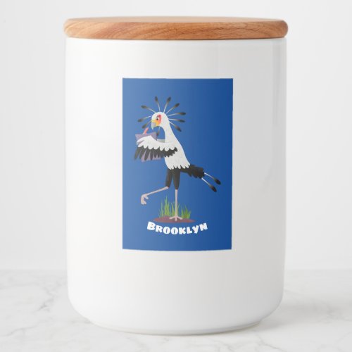 Cute secretary bird writing notes cartoon food label