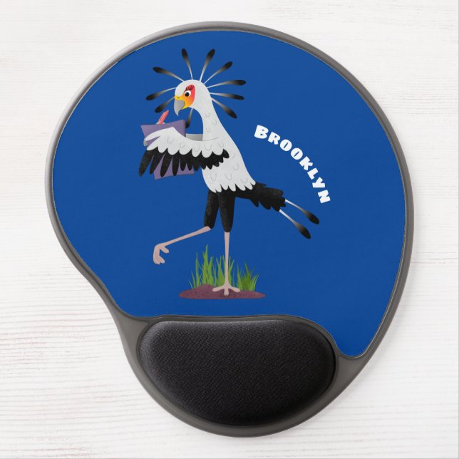 Cute secretary bird writing notes cartoon gel mouse pad (Front)