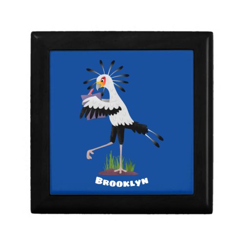 Cute secretary bird writing notes cartoon gift box