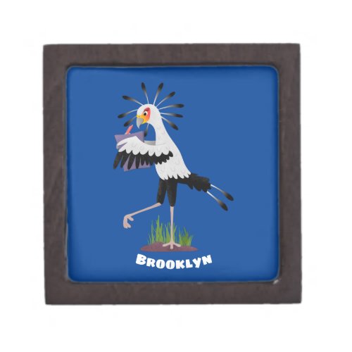 Cute secretary bird writing notes cartoon gift box