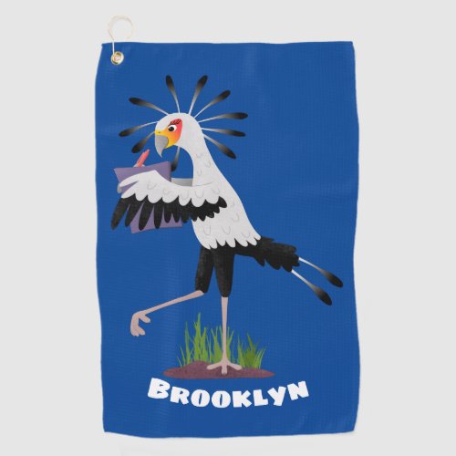 Cute secretary bird writing notes cartoon golf towel