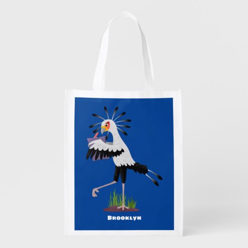 Cute secretary bird writing notes cartoon grocery bag