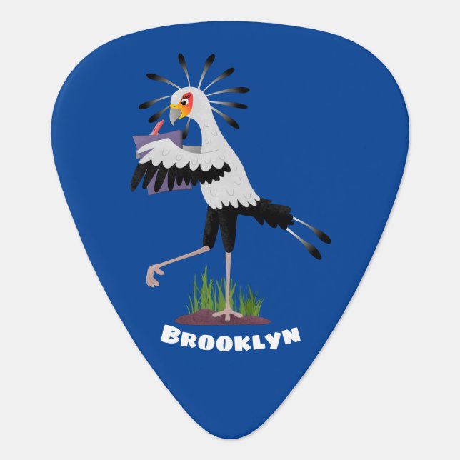 Cute secretary bird writing notes cartoon guitar pick (Front)