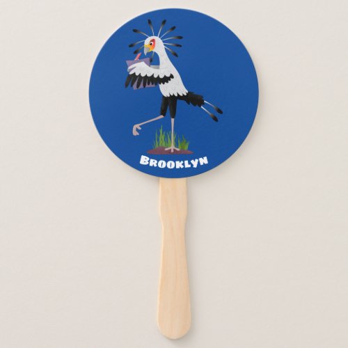 Cute secretary bird writing notes cartoon hand fan