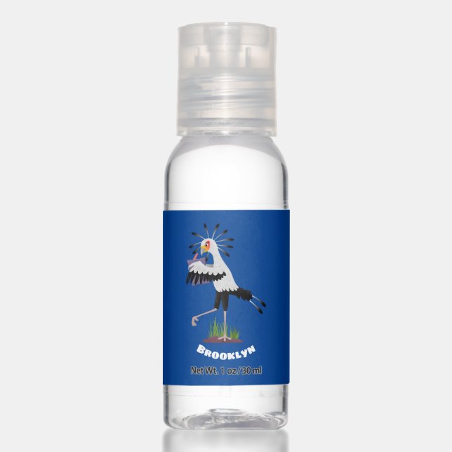 Cute secretary bird writing notes cartoon hand sanitizer (Front)