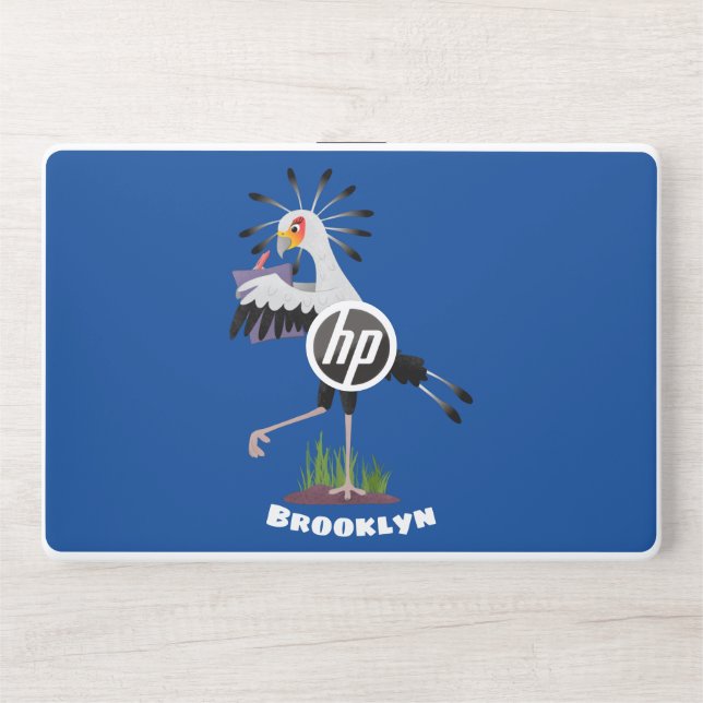 Cute secretary bird writing notes cartoon HP laptop skin (Front)