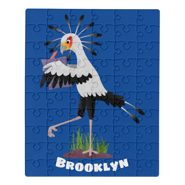 Cute secretary bird writing notes cartoon jigsaw puzzle (Puzzle Vertical)