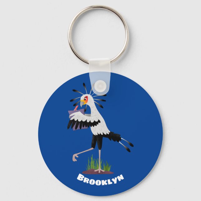Cute secretary bird writing notes cartoon keychain (Front)