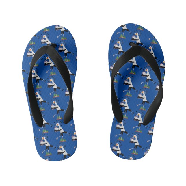 Cute secretary bird writing notes cartoon kid's flip flops (Footbed)