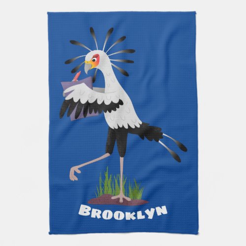 Cute secretary bird writing notes cartoon kitchen towel