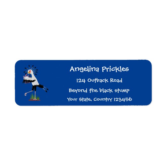 Cute secretary bird writing notes cartoon  label (Front)