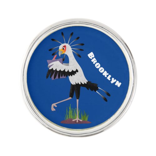 Cute secretary bird writing notes cartoon lapel pin