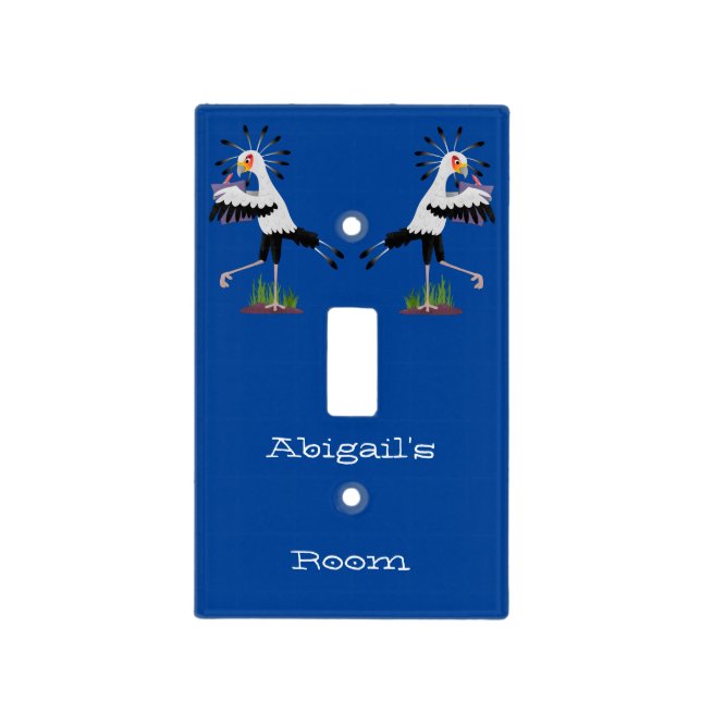 Cute secretary bird writing notes cartoon  light switch cover (Front)
