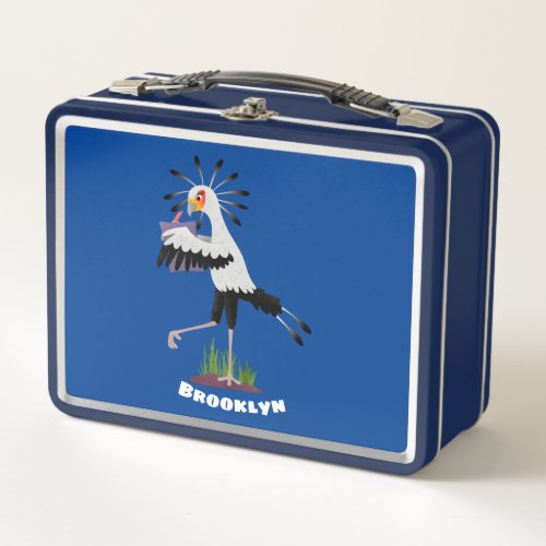 Cute secretary bird writing notes cartoon metal lunch box