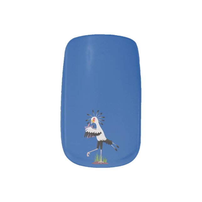 Cute secretary bird writing notes cartoon minx nail art (Left Thumb)