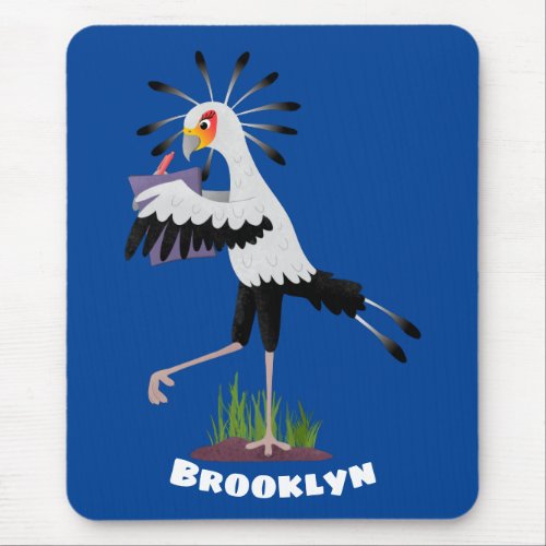 Cute secretary bird writing notes cartoon mouse pad