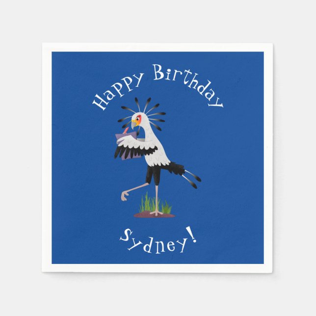 Cute secretary bird writing notes cartoon napkins (Front)