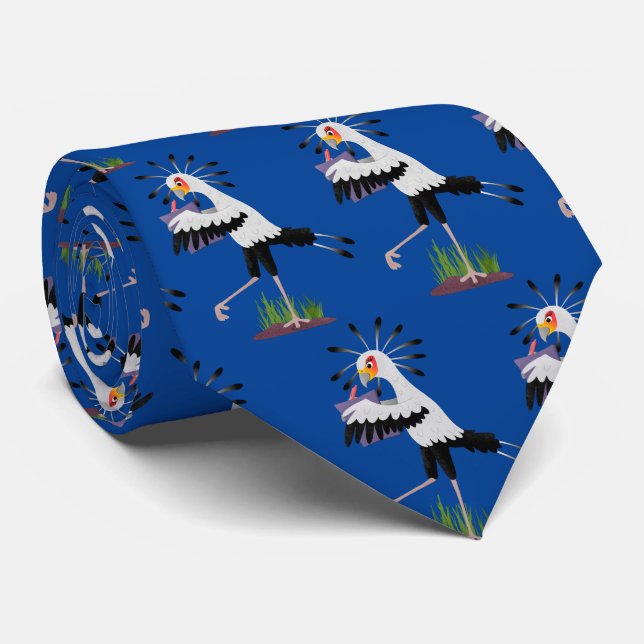Cute secretary bird writing notes cartoon neck tie (Rolled)
