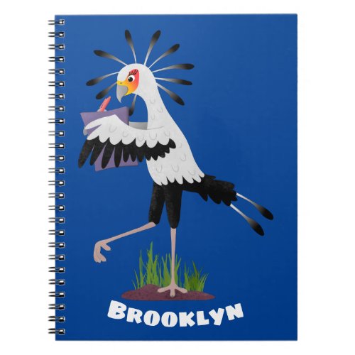 Cute secretary bird writing notes cartoon notebook