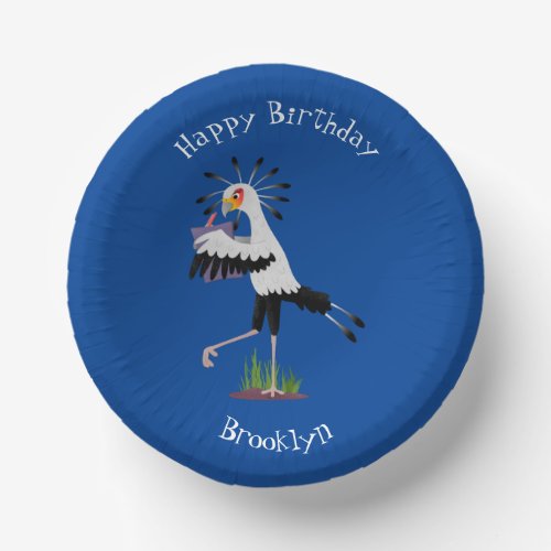 Cute secretary bird writing notes cartoon  paper bowls