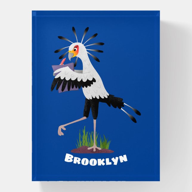 Cute secretary bird writing notes cartoon paperweight (Vertical)