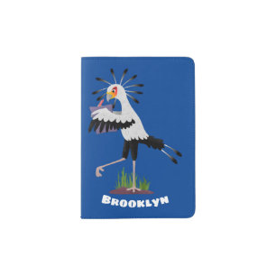 Cute secretary bird writing notes cartoon passport holder