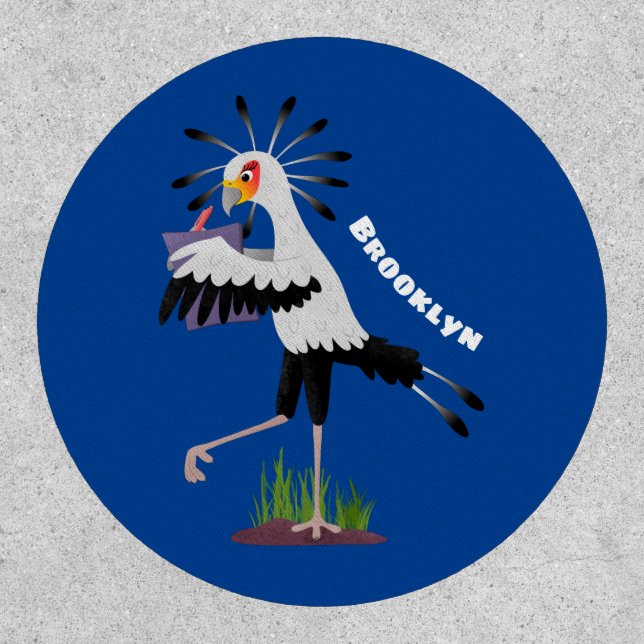 Cute secretary bird writing notes cartoon patch (Front)