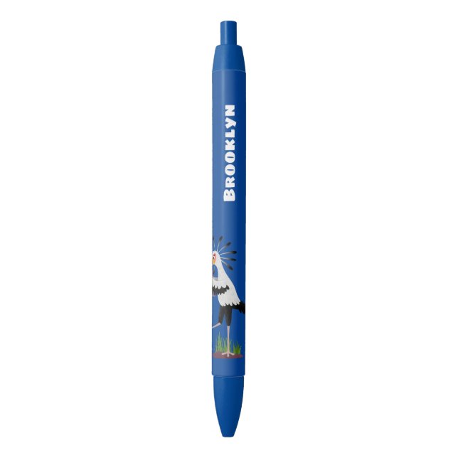 Cute secretary bird writing notes cartoon pen (Front Vertical)