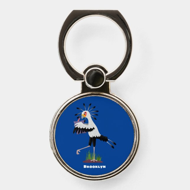 Cute secretary bird writing notes cartoon phone ring stand (Front)