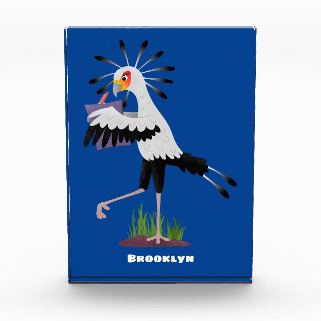 Cute secretary bird writing notes cartoon photo block (Front)