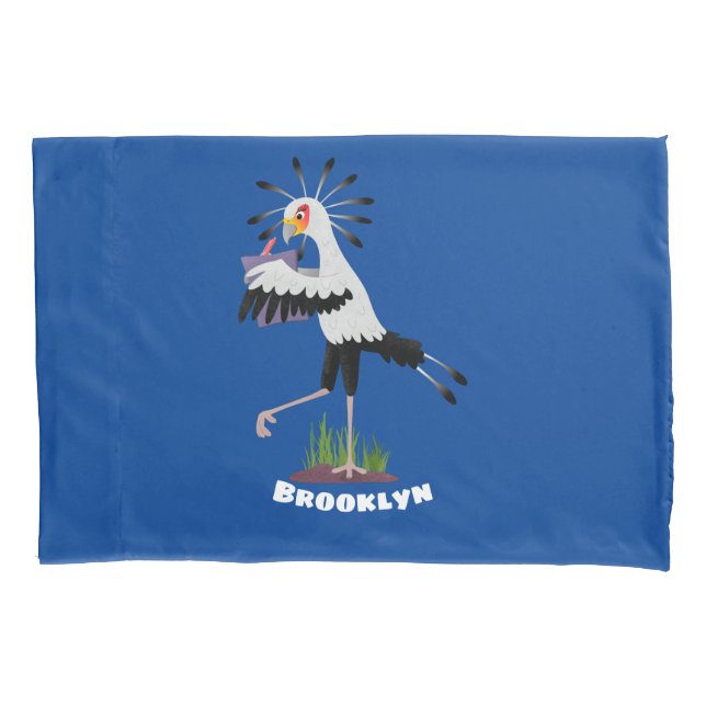 Cute secretary bird writing notes cartoon pillow case (Front)