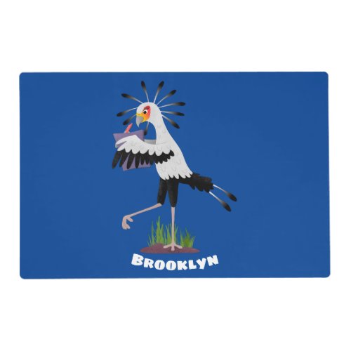 Cute secretary bird writing notes cartoon placemat