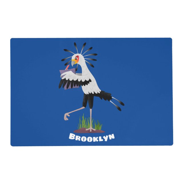 Cute secretary bird writing notes cartoon placemat (Front)