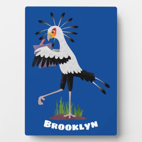 Cute secretary bird writing notes cartoon plaque