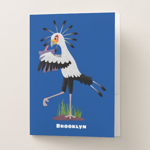 Cute secretary bird writing notes cartoon pocket folder