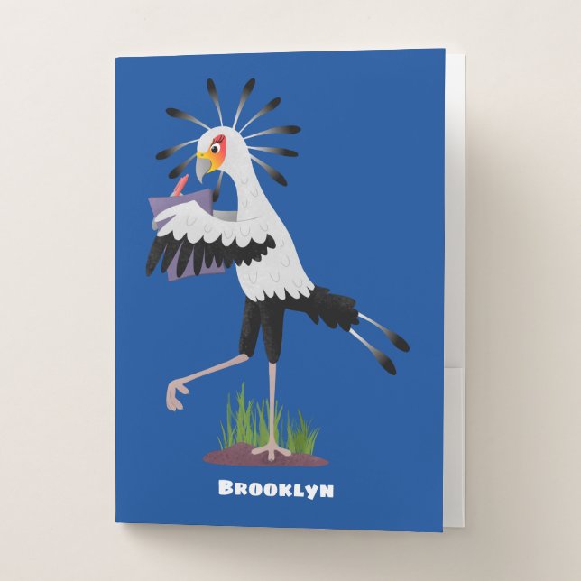 Cute secretary bird writing notes cartoon pocket folder (Front)