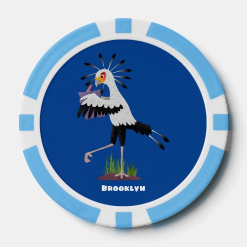 Cute secretary bird writing notes cartoon poker chips