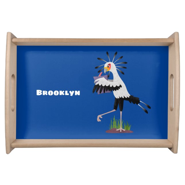 Cute secretary bird writing notes cartoon serving tray (Front)