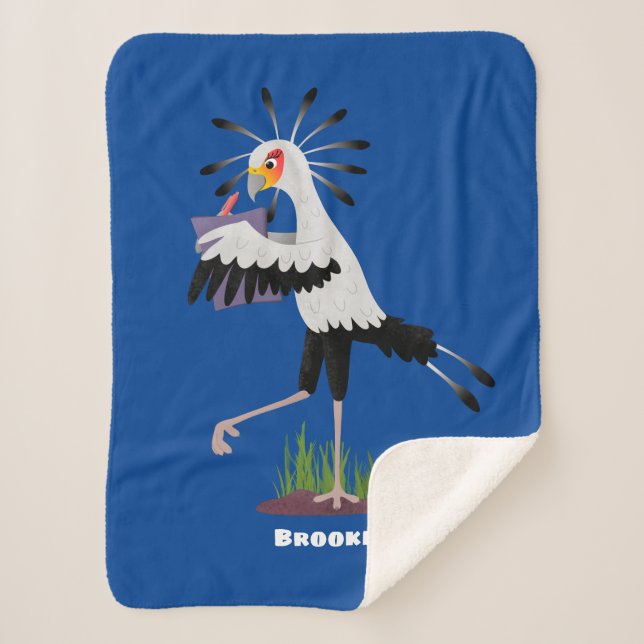 Cute secretary bird writing notes cartoon sherpa blanket (Front)