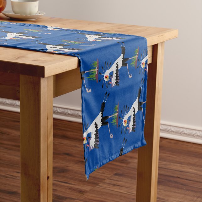Cute secretary bird writing notes cartoon short table runner (In Situ)