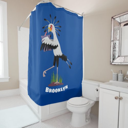 Cute secretary bird writing notes cartoon shower curtain