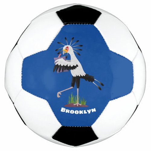 Cute secretary bird writing notes cartoon soccer ball