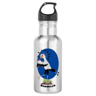 Cute secretary bird writing notes cartoon stainless steel water bottle