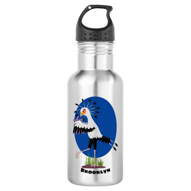 Cute secretary bird writing notes cartoon stainless steel water bottle (Front)