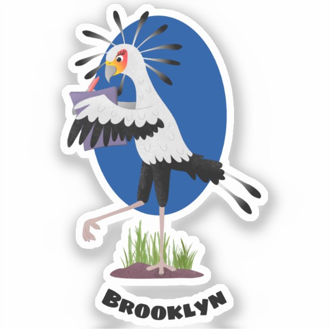 Cute secretary bird writing notes cartoon  sticker (Front)