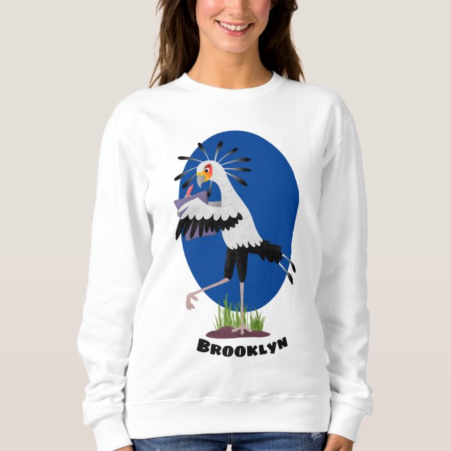 Cute secretary bird writing notes cartoon sweatshirt (Front)