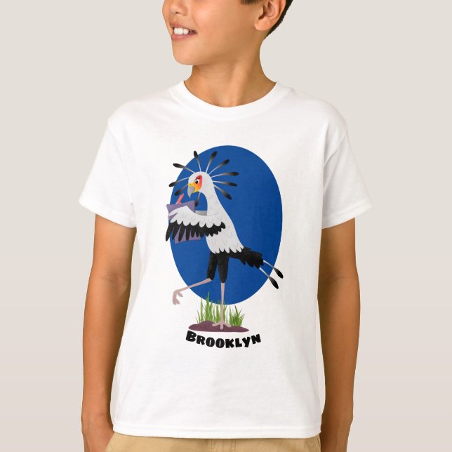Cute secretary bird writing notes cartoon T-Shirt (Front)