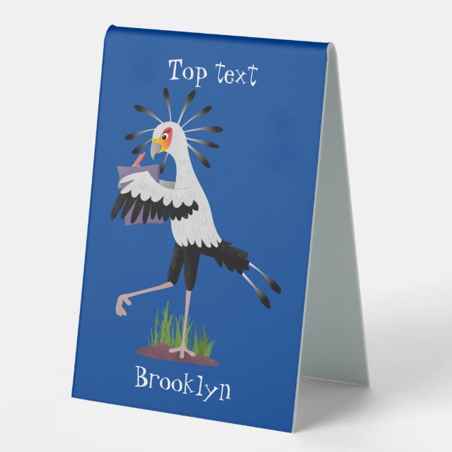 Cute secretary bird writing notes cartoon table tent (Front)