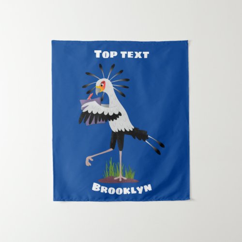 Cute secretary bird writing notes cartoon tapestry